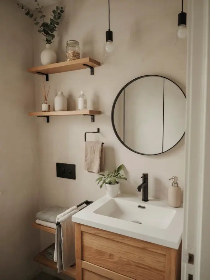 Double Sink Vanity for Modern Farmhouse Half Bath | Space-Saving Design with Storage | Small Bathroom Ideas