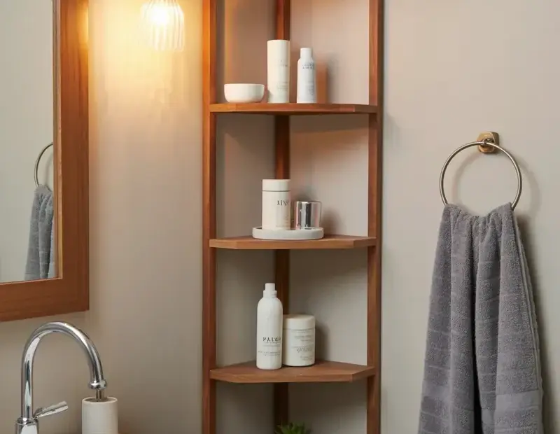 Small Bathroom Corner Shelf Before and After | Budget Storage Idea