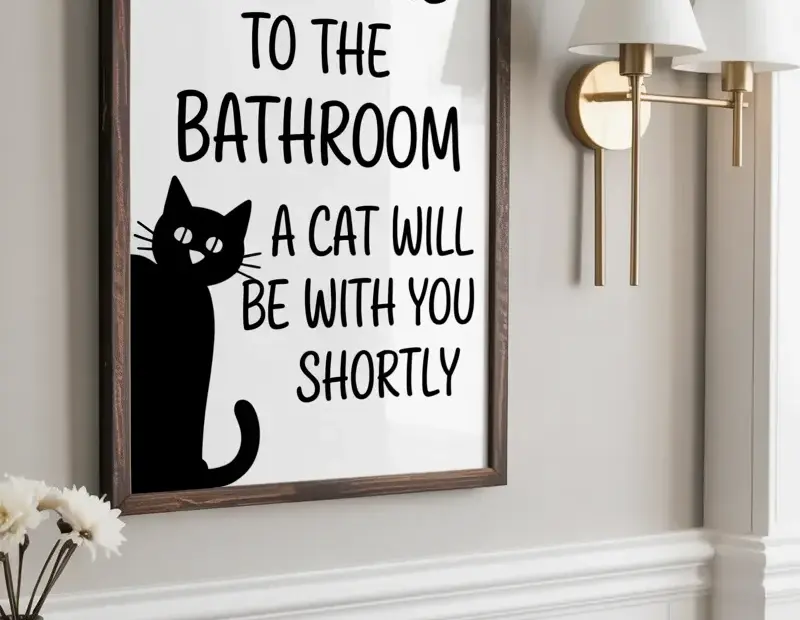 Funny Minimalist Bathroom Wall Art on a Budget - Cat Lover Decor Idea