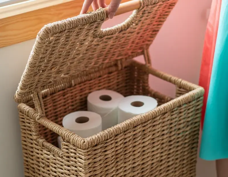 Seagrass Storage Basket for Toilet Paper | Minimalist Bathroom Organization | Powder Room Decor