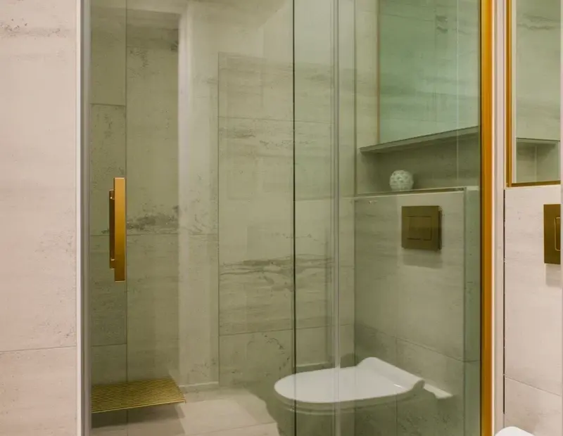 Avoid This Double Sink Vanity Mistake in a Marble Bathroom | Gold Shower Inspo