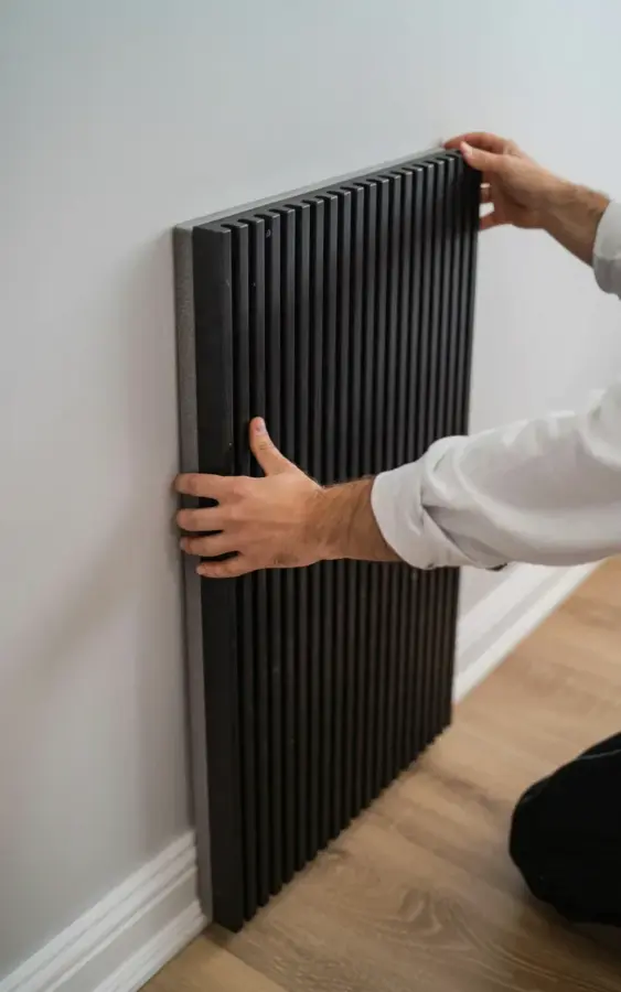 Acoustic Slat Panel Installation | Hands-On Closeup Attaching Black Panels