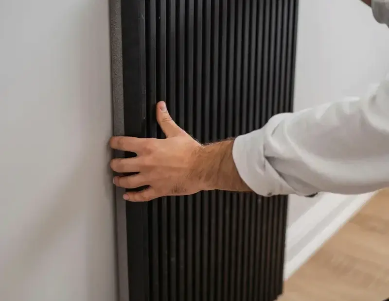 Acoustic Slat Panel Installation | Hands-On Closeup Attaching Black Panels