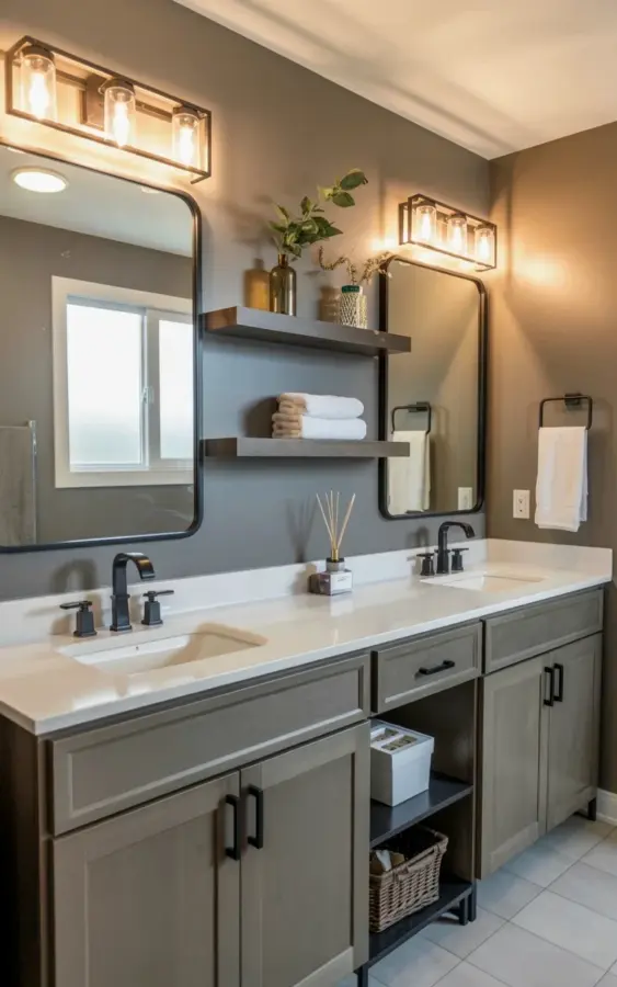 Double Sink Vanity Mistake to Avoid | Gray Wood Bathroom Design