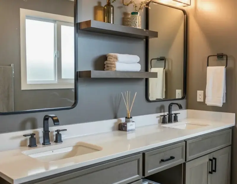 Double Sink Vanity Mistake to Avoid | Gray Wood Bathroom Design