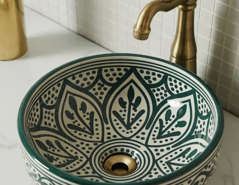 Bathroom vanity double sink designs: measure your faucet before choosing a Moroccan vessel sink