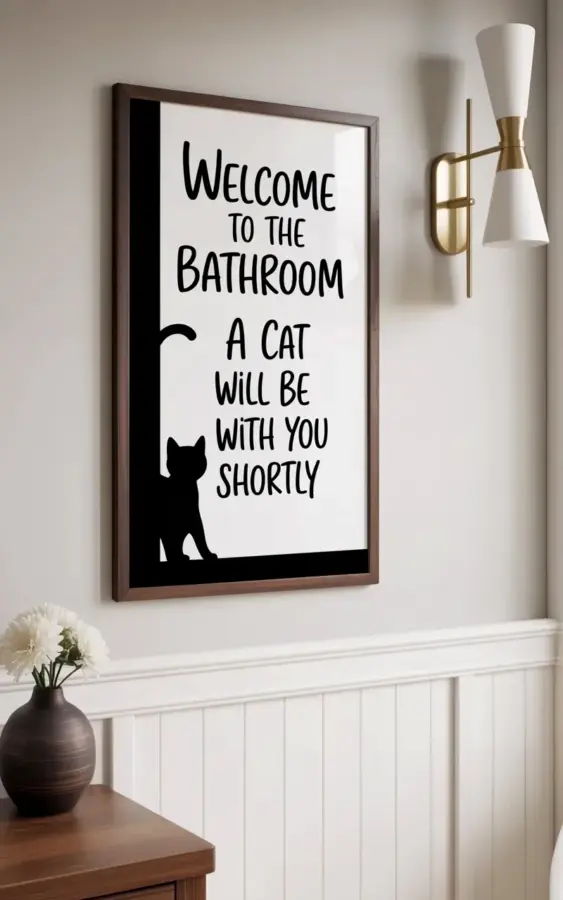 Funny Cat Bathroom Wall Art | Housewarming Gift Idea for Cat Lovers