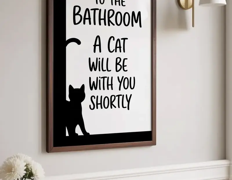 Funny Cat Bathroom Wall Art | Housewarming Gift Idea for Cat Lovers